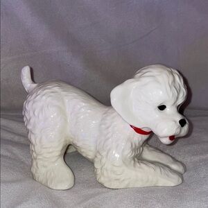 Vintage Porcelain Poodle Figurine with Red Collar